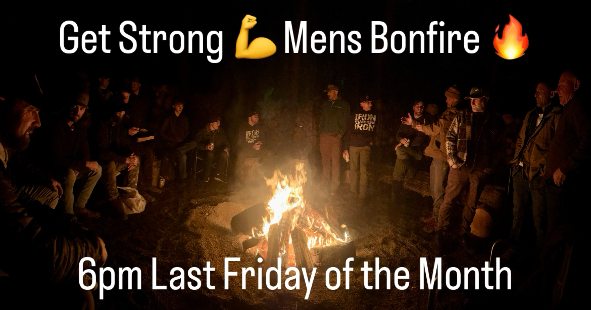 event picture, men gathered around a bonfire
